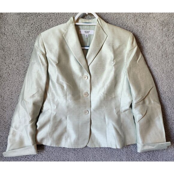 Le Suit Essentials Womens 2 Piece Jacket/Skirt Suit Set Polyester Blend Green 6P - Picture 2 of 16
